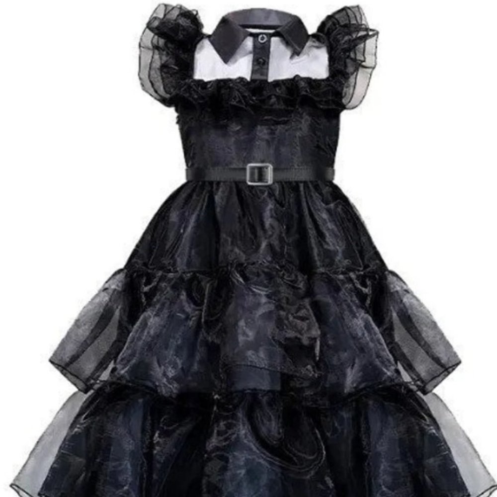 NEW Wednesday Addams costume inspired organza ruffles dance dress 2 5 6 7